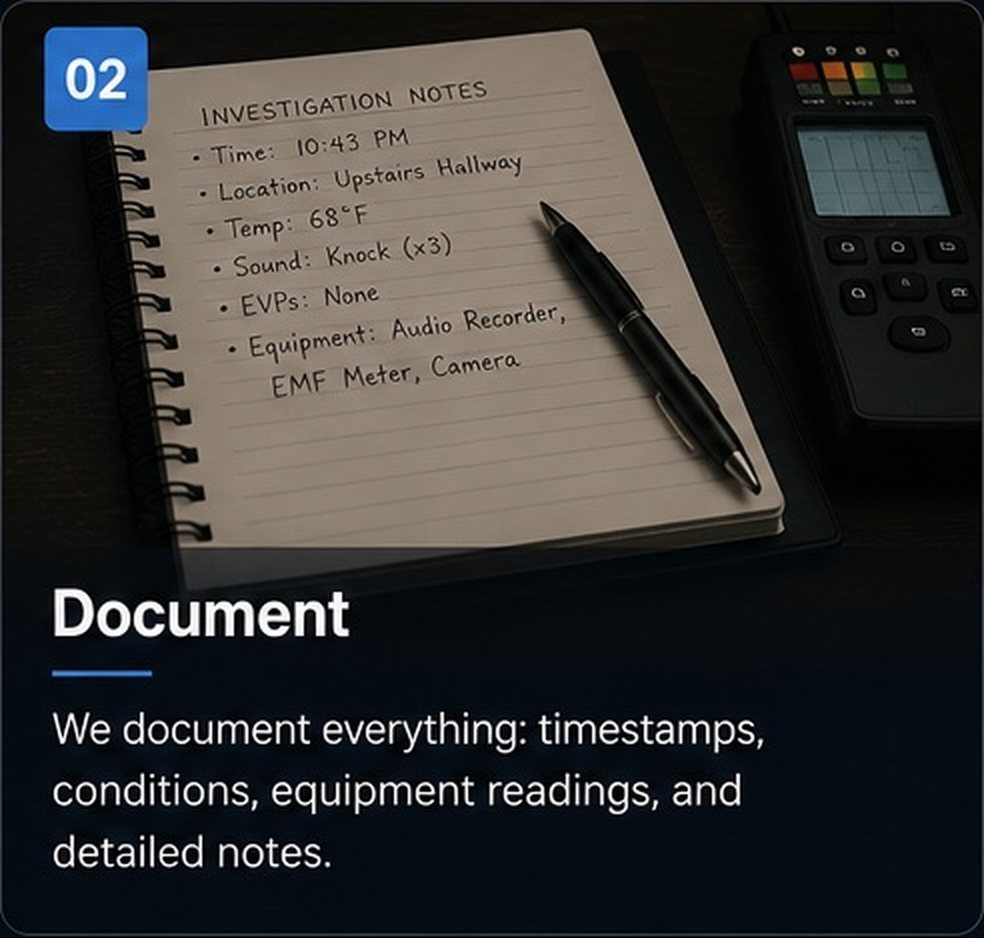 Investigation notes documenting timestamps, conditions, and equipment readings