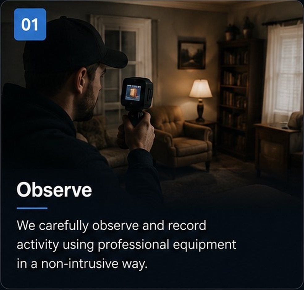 Investigator observing reported activity with professional equipment