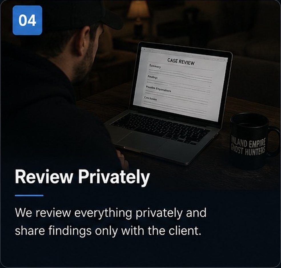 Private case review on a laptop before sharing findings with the client