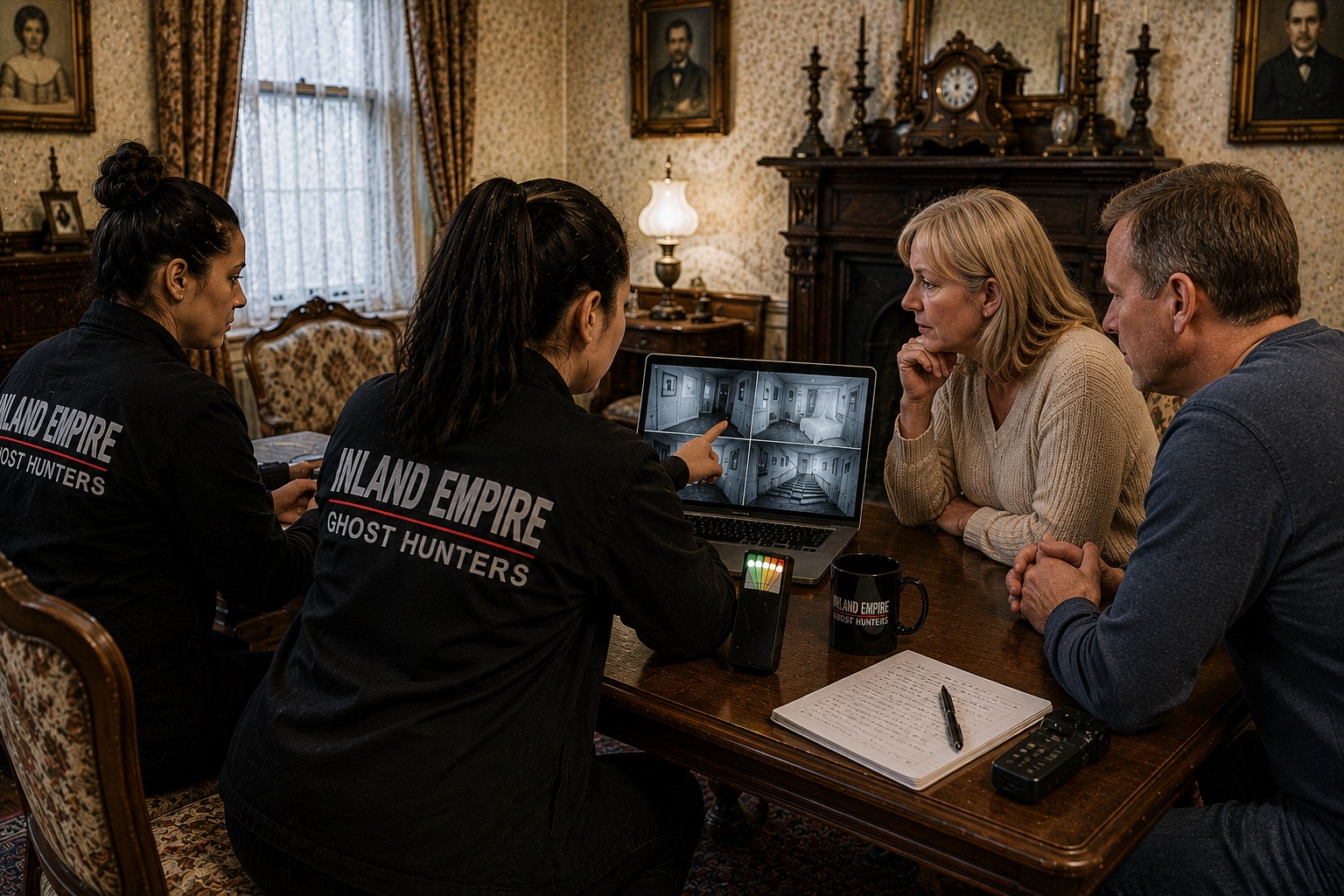 Inland Empire Ghost Hunters privately reviewing evidence with property owners