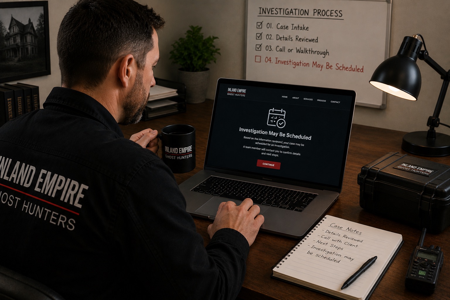 Investigator reviewing scheduling after an intake request