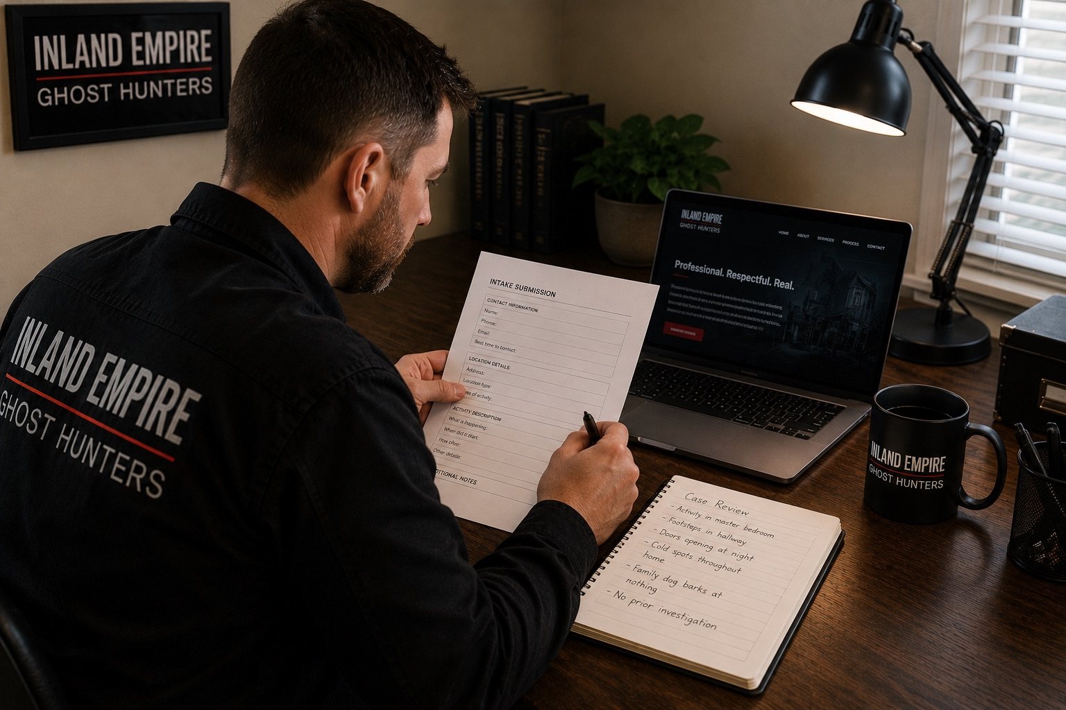 Investigator reviewing intake details and case notes