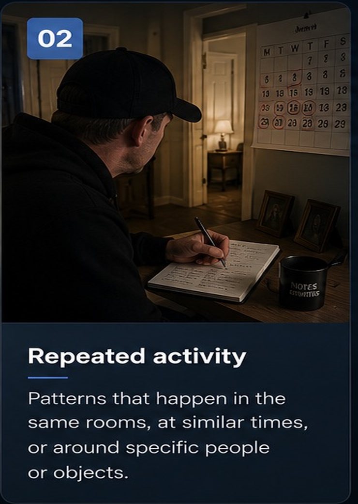 Investigator documenting repeated activity on a timeline